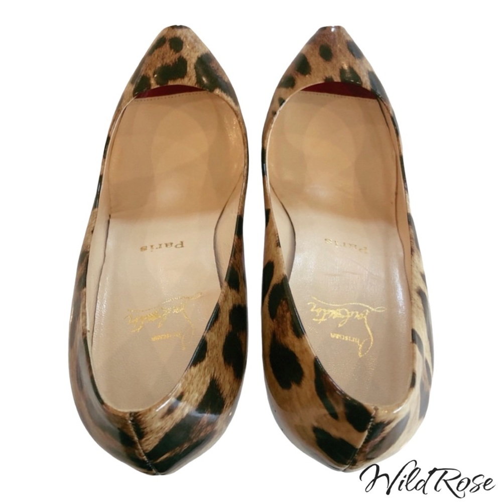 CHRISTIAN LOUBOUTIN “Open Clic” Leopard Patent Peep Toe Pumps SZ 37 - Picture 10 of 17